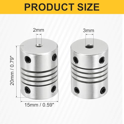 uxcell 4Pcs Flexible Couplings 2mm to 3mm Aluminum Alloy Joint Connector - size: 2mm to 3mm, style: D15 x L20mm