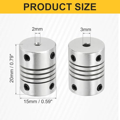 uxcell 4Pcs Flexible Couplings 2mm to 3mm Aluminum Alloy Joint Connector - size: 2mm to 3mm, style: D15 x L20mm