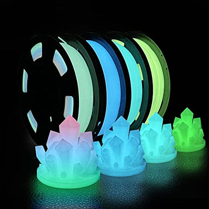 iSANMATE 3D Printer Filament Bundle, Glow in The Dark Filament Multicolor, Green, Blue and Blue-Green, PLA Filament 1.75 mm, Dimensional Accuracy +/- 0.03 mm, 250g X 4 Pack - color: A- Glow Multicolor, Green, Blue and Blue-green