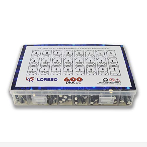 Electrolytic Capacitor Assortment Kit Box By Loreso 600pcs 24 Value - Electrolytic Capacitors 0.1uf to 1000uf 50V, for Aurdiono Hobby Electronics, Audio-Video Project Electronic Repair - style: Electrolytic Capacitors