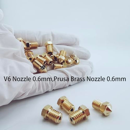 16Pcs V6 Brass Nozzles 0.6mm Compatible with E3D V5 V6 Hotend, Prusa i3 MK3 MK3S, ANYCUBIC I3 Mega, Anet A8, M6 Thread 3D Printer Nozzle for 1.75mm Filament, - style: 16Pcs V6 Nozzles 0.6mm
