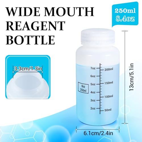 8oz Wide Mouth Plastic Bottles with Airtight Lids, Graduated Food Grade Leak Proof PP Containers Jars for Water Sample Lab Reagent Liquid Medicine Storage (Translucent, 3 Pack) - color: Translucent, size: 8oz(250ml)