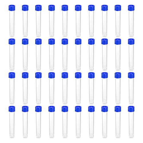 PATIKIL 10mL Plastic Test Tubes, 40 Pack Frozen Test Tube Vial Container Storage Screw Cap for Lab Laboratory Science, Blue Clear - color: Blue, size: 10mL