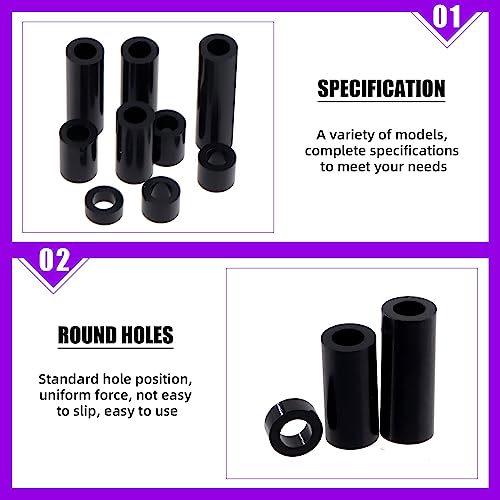 Swpeet 180Pcs Black White Nylon Round Spacer Standoff Screw Nut Assortment Kit, Nylon ABS Plastic Standoff ID 5.4mm OD 9mm, Length 3mm 5mm 6mm 8mm 10mm 12mm 18mm 20mm 25mm for M5 Screws Prototyping