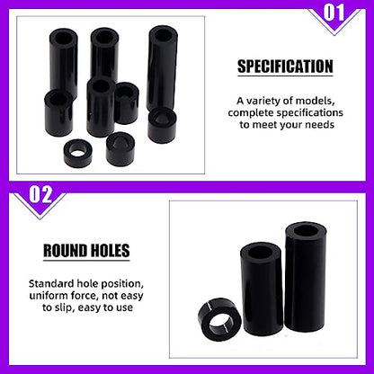Swpeet 180Pcs Black White Nylon Round Spacer Standoff Screw Nut Assortment Kit, Nylon ABS Plastic Standoff ID 5.4mm OD 9mm, Length 3mm 5mm 6mm 8mm 10mm 12mm 18mm 20mm 25mm for M5 Screws Prototyping