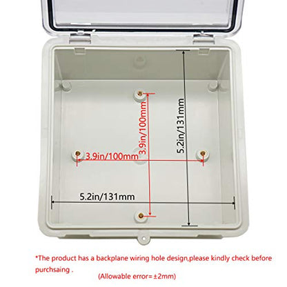 Zulkit 2pcs Junction Box ABS Plastic Dustproof Waterproof IP65 Electrical Boxes Hinged Shell Outdoor Universal Project Enclosure Clear Cover with 2 Cable Glands 5.9 x 5.9 x 3.5 inch (150x150x90 mm) - size: 5.9" x 5.9" x 3.5"(2pcs)