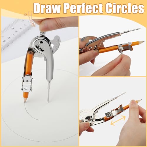 SAYAYA 32 Pieces Compass for Geometry with Pencil, Metal Geometry Drawing Tool 6 Inch Silver Compass for Math Student Classroom School Office Woodworking Art Drawing - color: 32 Pack