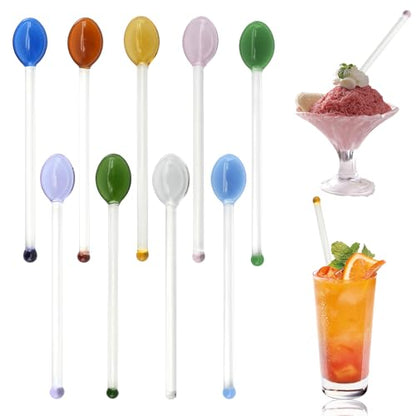 JEPELUS 9Pcs Colorful Glass Spoon, Stirring Spoons for Coffee Stirrers