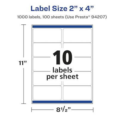 Avery Matte White Removable Rectangle Labels, Sure Feed Technology, 2" x 4", 1,000 Removable Labels, Laser/Inkjet Printable - style: 1,000 labels