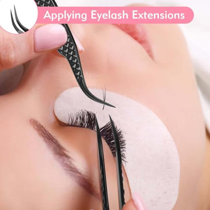 VEYES INC Lash Tweezers for Eyelash Extensions,High Precision Tweezers for Individual Classic and Volume Lash,Stainless Steel Tweezers-45 Degree - style: Noir N2