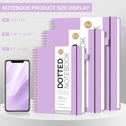 AHGXG Dotted Journal, Grid Spiral Notebook, 110 Pages, A4 (8.5" x 11") - color: Purple, style: A4-Dotted