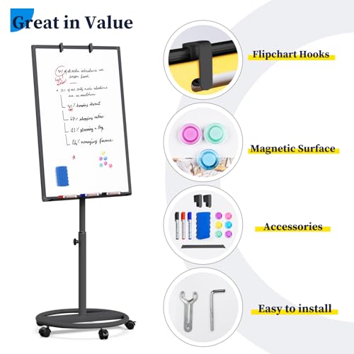 Maxtek Whiteboard on Wheels 36 x 24 in, Magnetic Rolling Dry Erase Easel - color: Black, size: 24"W x 36"H