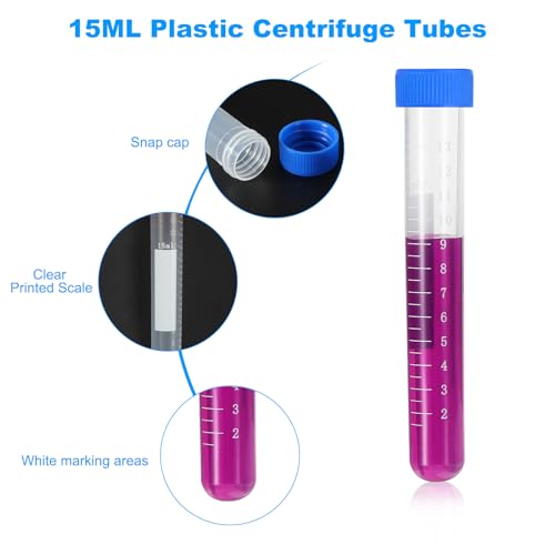 PATIKIL 15ML Plastic Centrifuge Tubes, 20 Pcs Round Bottom Centrifuge Tube with Blue Screw Caps and Graduated Marks Writing Area for Laboratory Liquid - color: Blue