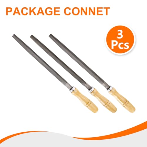 HARFINGTON 3pcs Triangle Coarse/Medium/Thin Cut File 10" Double Cut Teeth High Carbon Steel Hand Rasp File Wood Handle for Metal Wood Deburring Removing - size: 10"