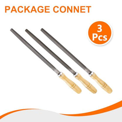 HARFINGTON 3pcs Triangle Coarse/Medium/Thin Cut File 10" Double Cut Teeth High Carbon Steel Hand Rasp File Wood Handle for Metal Wood Deburring Removing - size: 10"