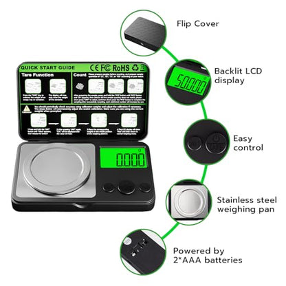 Wigearss Digital Milligram Scale 50g x 0.001g, Mini Precision Scale with Tare Weight Function, Calibration Weight ＆ Backlit LCD Display, Pocket Micro Scale for Weighing Powder, Gold, Jewelry, Herbs - color: Black