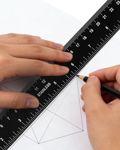 Metal Ruler 12 Inch 2 Pack, 30cm Stainless Steel Metric Ruler for Architects & Engineering, Professional Zero Start Straight Edge Ruler, Easy to Read Black Rule with Laser Etched Scales