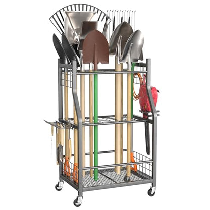 TORACK Garden Tool Organizer with Wheels, Rakes Shovels Yard Tools Stand - style: Mid-size Tool Stand