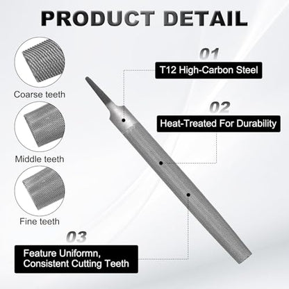 HARFINGTON 2pcs 14" Half Round Medium Cut File Double Cut Teeth Medium Metal File High Carbon Steel T12 without Handle for Metal Wood Tool Sharpener, Gray - size: 14"