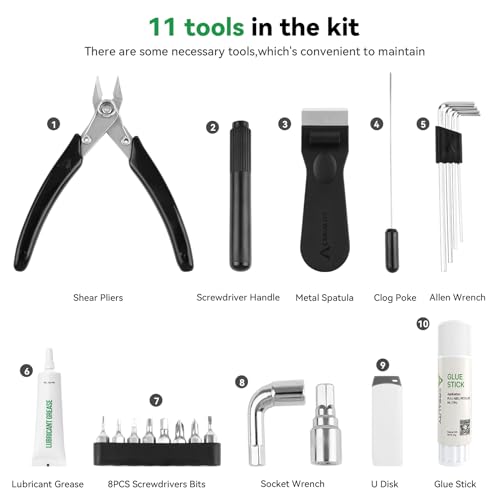 Creality Official General Tool Box Kit 3D Printer Tool Kit Set 11PCS in 1 Essential 3D Print Accessories for Finishing, Cleaning, Printing,Removal Tool Included for All FDM Printers ﻿