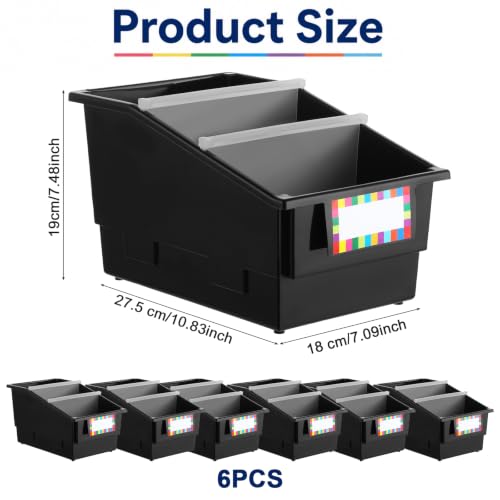 6 Pack Picture Book Bins with Dividers for Classroom, Black - color: Black