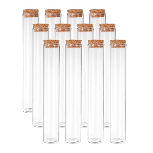 PATIKIL 100ml Test Tubes, 12pcs 7.09x1.18 Glass Clear Flat Bottom Test Tube Containers with Cork Stopper for Bead Party Candy Bath Salt Storage Scientific Experiment Plant Propagation - size: 100ml