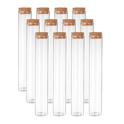 PATIKIL 100ml Test Tubes, 12pcs 7.09x1.18 Glass Clear Flat Bottom Test Tube Containers with Cork Stopper for Bead Party Candy Bath Salt Storage Scientific Experiment Plant Propagation - size: 100ml
