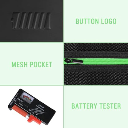 Battery Organizer Storage Case with Tester,69 Slot for AAA AA C D 9V Button - color: 69-Slots (Black-Green)