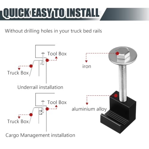 Truck Tool Box Tie Down, Toolbox Mounting Kit, Universal Fit Toolbox Tie Downs Crossover with Screws and Washers, Upgraded J Hook Crossover Tool Box fit for Pickup Truck Tool Box Mount Tie Down - color: Black