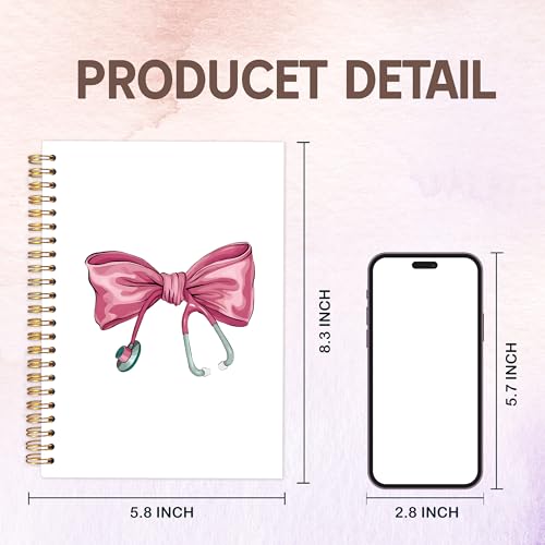 Nursing Gifts Notebook Journal, Nurse Gifts Notebooks for Note Taking, Preppy Coquette Pink Bow Stethoscope Journal, Aesthetic Hardcover Spiral Notebook 5.5x8.3in - color: nurse bow
