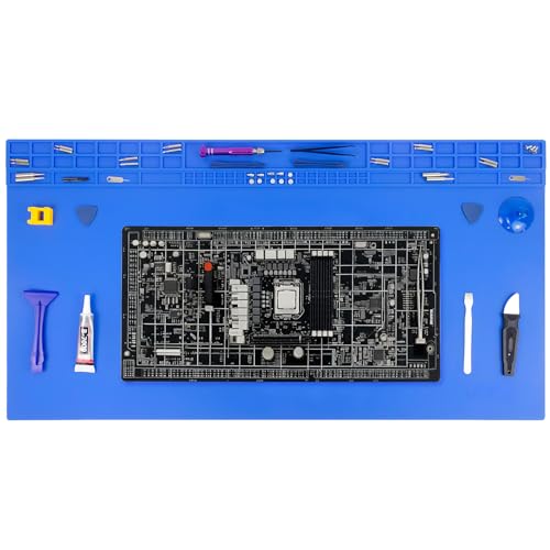 Extra Large Soldering Mat, 32.3’’x16.6’’ Large Silicone Solder Mat, 932℉ Heat Resistant Mat, Large Repair Workbench Pad for Board Circuit, Phone Watch Laptop Repair, Engineering Projects (Blue) - color: Blue