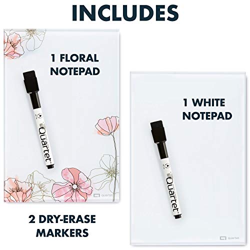 Quartet Glass Desktop Notepad, 9" x 6", Whiteboard, Dry Erase Surface, Floral/White, 2 Pack (GDP96P) - color: Floral, style: Desktop Notepad (2pk)