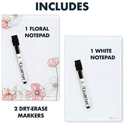 Quartet Glass Desktop Notepad, 9" x 6", Whiteboard, Dry Erase Surface, Floral/White, 2 Pack (GDP96P) - color: Floral, style: Desktop Notepad (2pk)