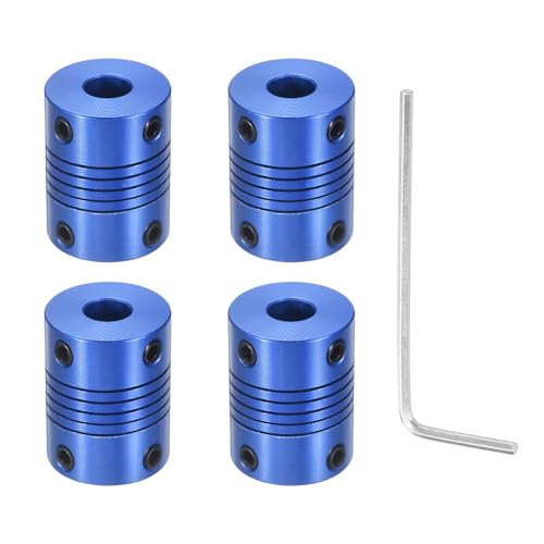 Flexible Shaft Coupling(6mm|6.35mm): 4 Pcs Blue Aluminum Alloy - color: Blue, size: 6mm x 6.35mm (19mm OD, 25mm L)