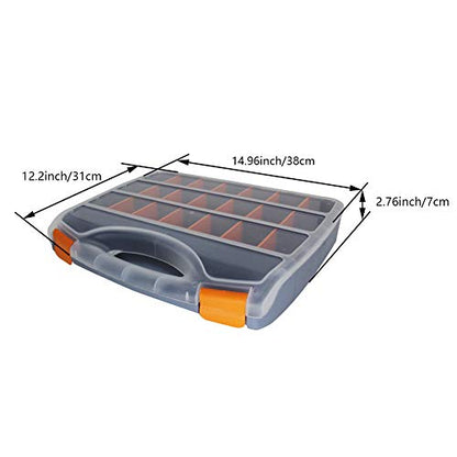 Utoolmart Tool Box Tools Organizer, Plastic Hardware Box Storage with Tray and Organizers Includes Removable Parts Boxes,for Hardware, Screws, Bolts, Nuts 15 x 12.2 x 2.8 inches Translucent 1Pcs - size: Clear