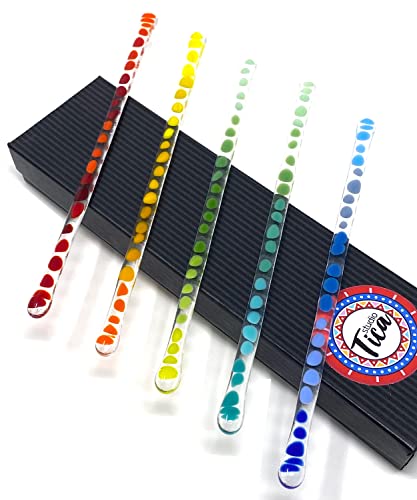 studioTica Handmade Glass Swizzle Sticks: ColorBurst on Clear, Set of 4 - color: ColorBurst on Clear