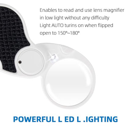Magnifying Glass with Light, 5X Pocket Magnifier, Lightweight LED Illuminated Magnifying Glass for Reading, Macular Degeneration, Inspection, Jewellery, Coins, Hobbies & Crafts