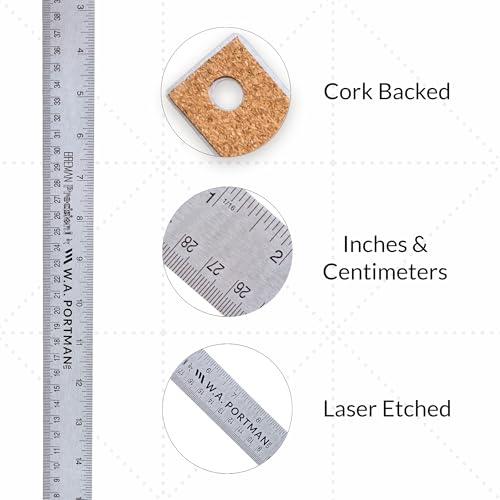 WA Portman Metal Ruler 18 Inch, 10pc Corkback Stainless Steel, Metric Ruler - size: 18" 10 PACK