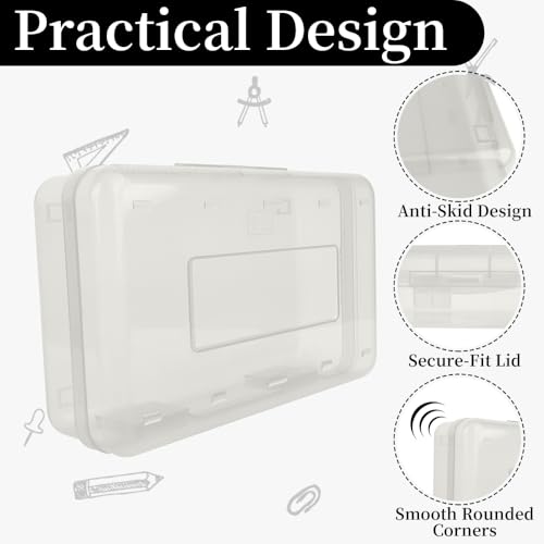 Pencil Box, Clear Pencil Case, Large Capacity Plastic Hard Pencils Case Crayon Box with Snap-Tight Lid Stackable for Kids Adult Student Pens Pencils School Supplies Storage Office Supplies, Clear - color: Clear