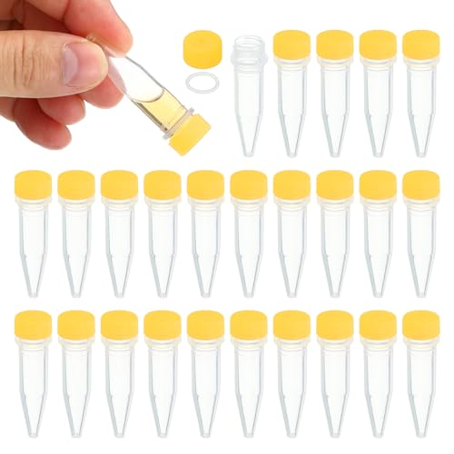 PATIKIL 1.5ml Plastic Cryogenic, 25Pcs Cryogenic Vial Screw Top Frozen Test Tube for Lab Laboratory Science, Yellow Cap - color: Yellow