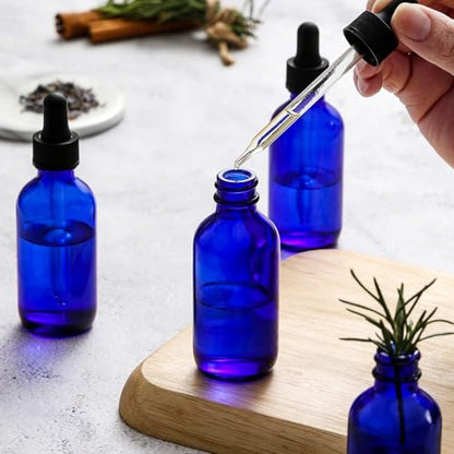 AOZITA 4 Pack, 2 oz Dropper Bottles with 1 Funnel & 4 Labels - 60ml Thick Dark Blue Glass Tincture Bottles with Eye Droppers - Leakproof Essential Oils Bottle for Health, Personal Care & Beauty - color: Blue with Eye Droppers