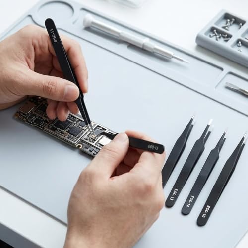 6-Piece Precision Tweezers Set, ESD Tools for Electronics Repair and Crafts