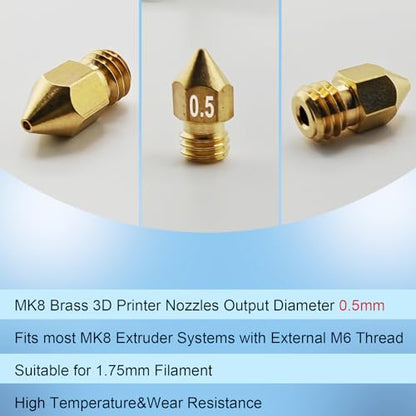 16Pcs MK8 Brass 3D Printer Nozzles, 0.5mm Extruder Nozzle Tips Compatible with Creality Ender 3 V2/Ender 3 Pro/Ender 3 S1, Ender 5, CR‑10, Makerbot, Anet A8 3D Printers. - style: 16Pcs Ender 3 Nozzle 0.5mm