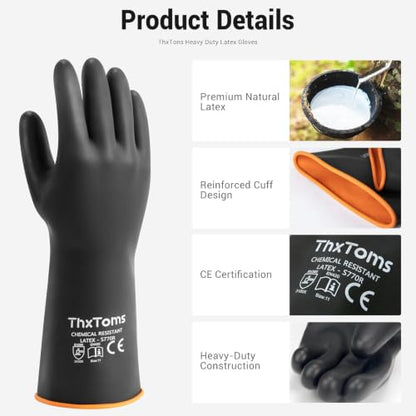 ThxToms Chemical Resistant Gloves, 28 Mil Heavy Duty Latex, 18 Inch, 1 Pair - color: Black 18 Inch