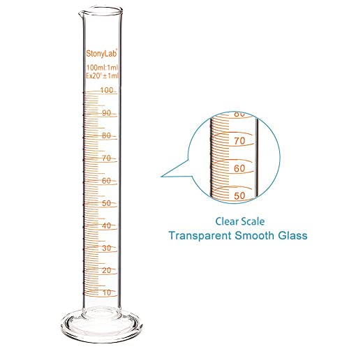 StonyLab 4-Pack Borosilicate Glass 100ml Heavy Wall Graduated Cylinder Measuring Cylinder, 100ml - size: 100 ml