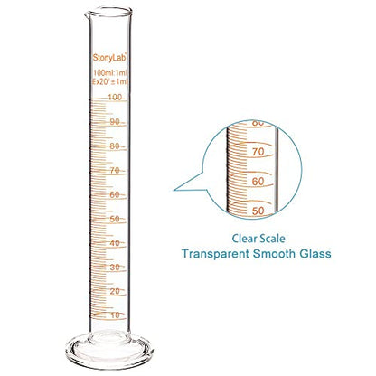 StonyLab 4-Pack Borosilicate Glass 100ml Heavy Wall Graduated Cylinder Measuring Cylinder, 100ml - size: 100 ml