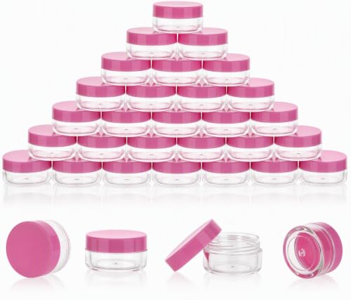 50 Count 5 Gram Sample Containers, Clear Lip Balm Jars - color: Pink