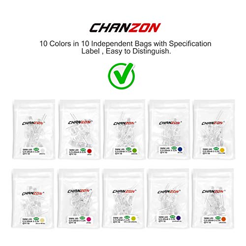 100pcs 5mm LED Diode Lights Assortment, an Emitting Lighting Bulb Lamp Kit, includes 10 Colors x 10pcs Diodes with Clear Transparent Lens