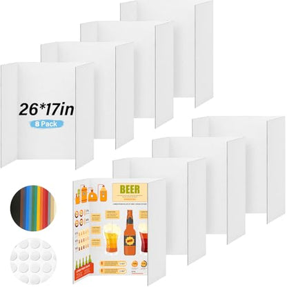 8 Pcs Trifold Poster Board, 26x17 inches White Poster Board Comes With Sticky Accessories, Corrugated Presentation Boards, Display Board for School Projects, Business Presentations, 8 Count - size: 26x17 in, style: 8 count
