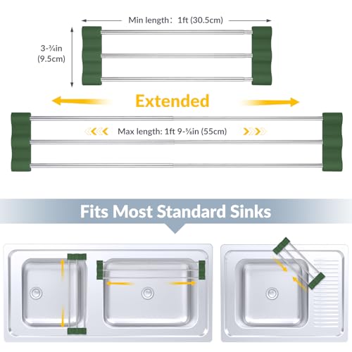 Tomorotec Adjustable Over-The-Sink Kitchen Rack, BPA-Free, Army Green - color: Army Green